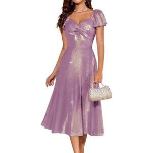 Women Sparkly V-Neck Short Sleeve Formal Dress Long Evening Cocktail